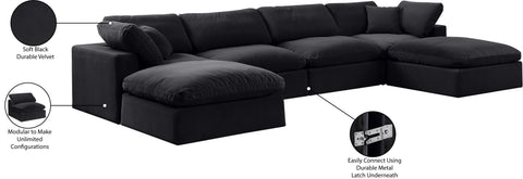 Farrah 158" Black Velvet Upholstered Sectional, 6-Piece (Style 2)