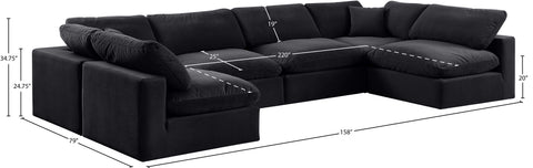 Farrah 158" Black Velvet Upholstered Sectional, 6-Piece (Style 3)