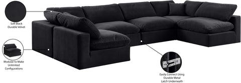 Farrah 158" Black Velvet Upholstered Sectional, 6-Piece (Style 3)