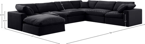 Farrah 158" Black Velvet Upholstered Sectional, 7-Piece