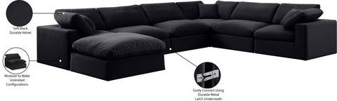 Farrah 158" Black Velvet Upholstered Sectional, 7-Piece