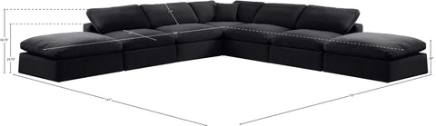 Farrah 157" Black Velvet Upholstered Sectional, 7-Piece