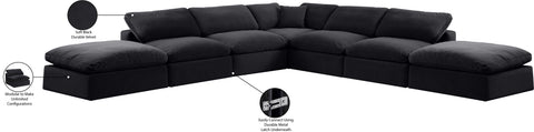 Farrah 157" Black Velvet Upholstered Sectional, 7-Piece