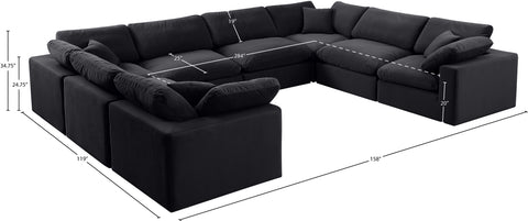 Farrah 158" Black Velvet Upholstered Sectional, 8-Piece