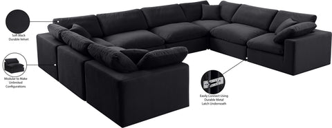 Farrah 158" Black Velvet Upholstered Sectional, 8-Piece