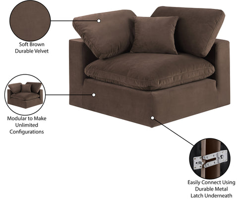 Farrah Brown Velvet Upholstered Corner Chair, 1 Piece
