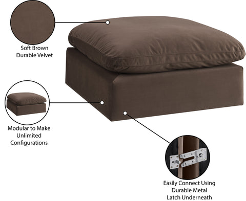 Farrah Brown Velvet Upholstered Ottoman, 1 Piece