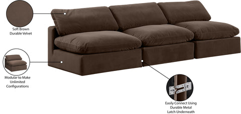 Farrah 117" Brown Velvet Upholstered Armless Sofa, 3-Piece