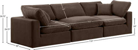 Farrah 119" Brown Velvet Upholstered Sofa, 3-Piece