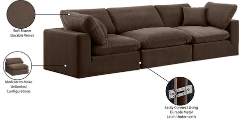 Farrah 119" Brown Velvet Upholstered Sofa, 3-Piece