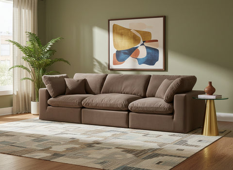 Farrah 119" Brown Velvet Upholstered Sofa, 3-Piece