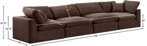 Farrah 158" Brown Velvet Upholstered Sofa, 4-Piece