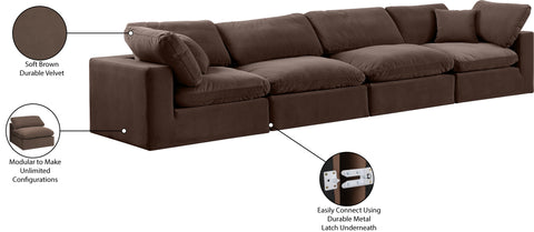 Farrah 158" Brown Velvet Upholstered Sofa, 4-Piece