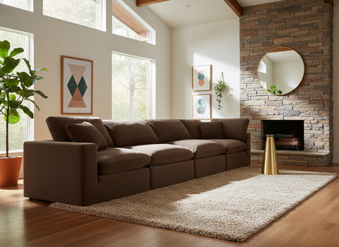 Farrah 158" Brown Velvet Upholstered Sofa, 4-Piece