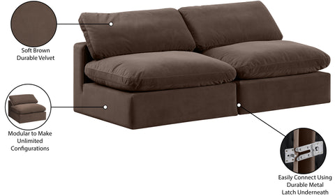Farrah 78" Brown Velvet Upholstered Armless Sofa, 2-Piece