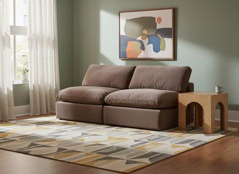 Farrah 78" Brown Velvet Upholstered Armless Sofa, 2-Piece