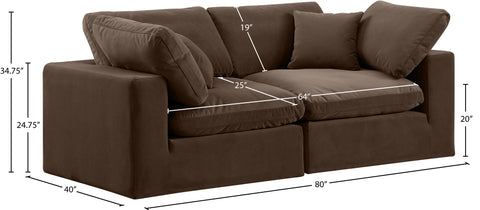 Farrah 80" Brown Velvet Upholstered Sofa, 2-Piece