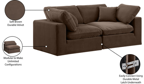 Farrah 80" Brown Velvet Upholstered Sofa, 2-Piece