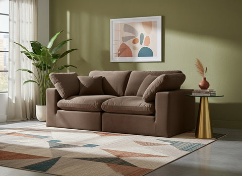 Farrah 80" Brown Velvet Upholstered Sofa, 2-Piece