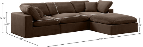 Farrah 119" Brown Velvet Upholstered Sectional, 4-Piece