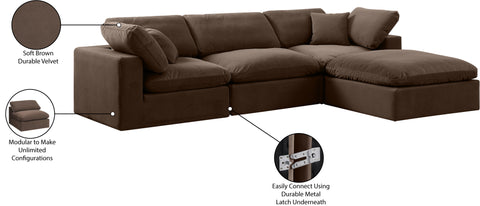 Farrah 119" Brown Velvet Upholstered Sectional, 4-Piece