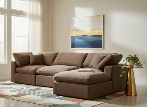 Farrah 119" Brown Velvet Upholstered Sectional, 4-Piece