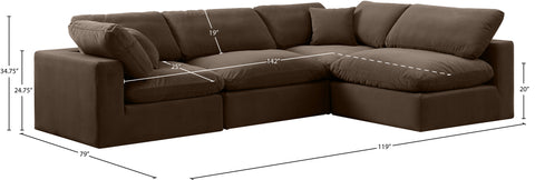 Farrah 119" Brown Velvet Upholstered Sectional, 4-Piece (Style 2)