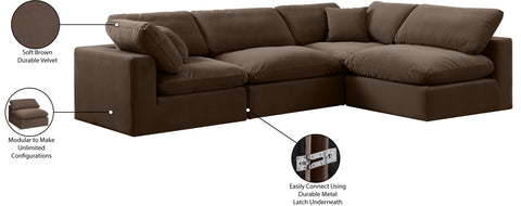 Farrah 119" Brown Velvet Upholstered Sectional, 4-Piece (Style 2)