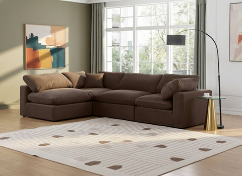 Farrah 119" Brown Velvet Upholstered Sectional, 4-Piece (Style 2)