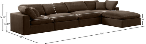 Farrah 158" Brown Velvet Upholstered Sectional, 5-Piece