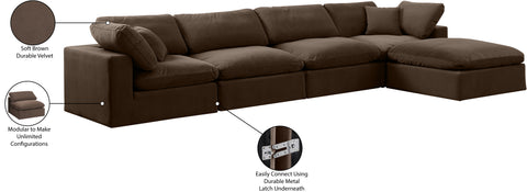 Farrah 158" Brown Velvet Upholstered Sectional, 5-Piece