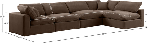 Farrah 158" Brown Velvet Upholstered Sectional, 5-Piece (Style 2)
