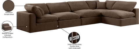 Farrah 158" Brown Velvet Upholstered Sectional, 5-Piece (Style 2)