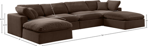 Farrah 158" Brown Velvet Upholstered Sectional, 6-Piece (Style 2)