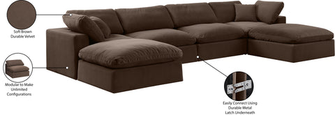 Farrah 158" Brown Velvet Upholstered Sectional, 6-Piece (Style 2)