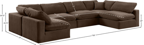 Farrah 158" Brown Velvet Upholstered Sectional, 6-Piece (Style 3)