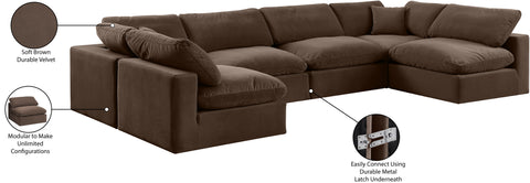 Farrah 158" Brown Velvet Upholstered Sectional, 6-Piece (Style 3)