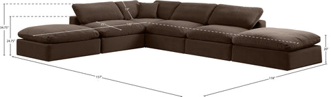 Farrah 157" Brown Velvet Upholstered Sectional, 6-Piece