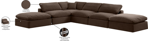 Farrah 157" Brown Velvet Upholstered Sectional, 6-Piece