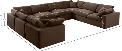 Farrah 158" Brown Velvet Upholstered Sectional, 8-Piece