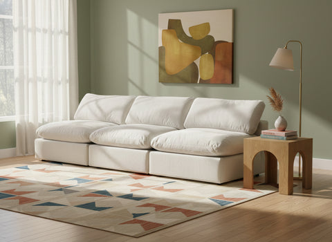 Farrah 117" Cream Velvet Upholstered Armless Sofa, 3-Piece
