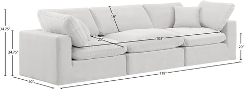 Farrah 119" Cream Velvet Upholstered Sofa, 3-Piece