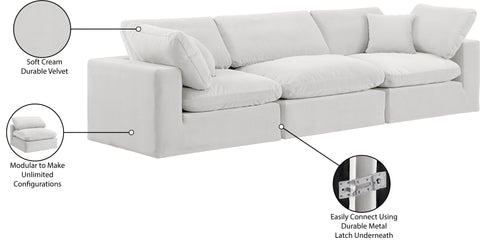Farrah 119" Cream Velvet Upholstered Sofa, 3-Piece