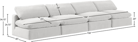 Farrah 156" Cream Velvet Upholstered Armless Sofa, 4-Piece