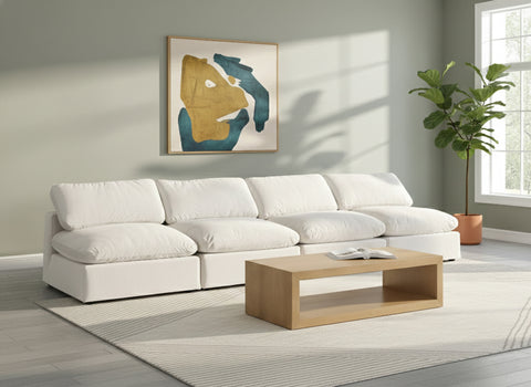 Farrah 156" Cream Velvet Upholstered Armless Sofa, 4-Piece