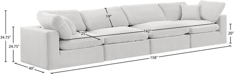 Farrah 158" Cream Velvet Upholstered Sofa, 4-Piece