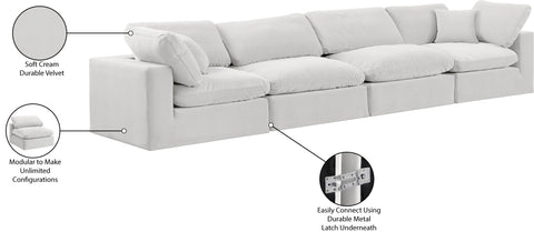 Farrah 158" Cream Velvet Upholstered Sofa, 4-Piece