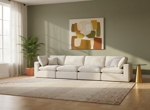 Farrah 158" Cream Velvet Upholstered Sofa, 4-Piece