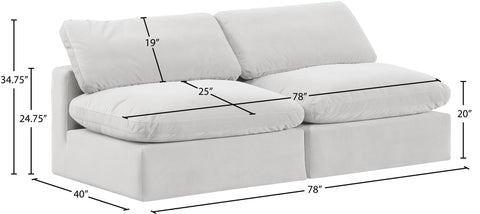 Farrah 78" Cream Velvet Upholstered Armless Sofa, 2-Piece