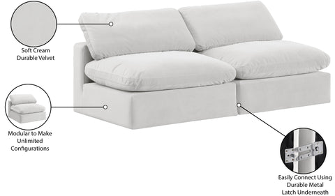 Farrah 78" Cream Velvet Upholstered Armless Sofa, 2-Piece